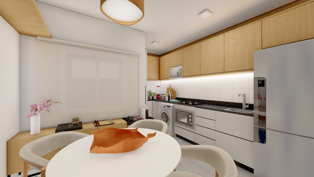 Cozinha planejada com sala de jantar