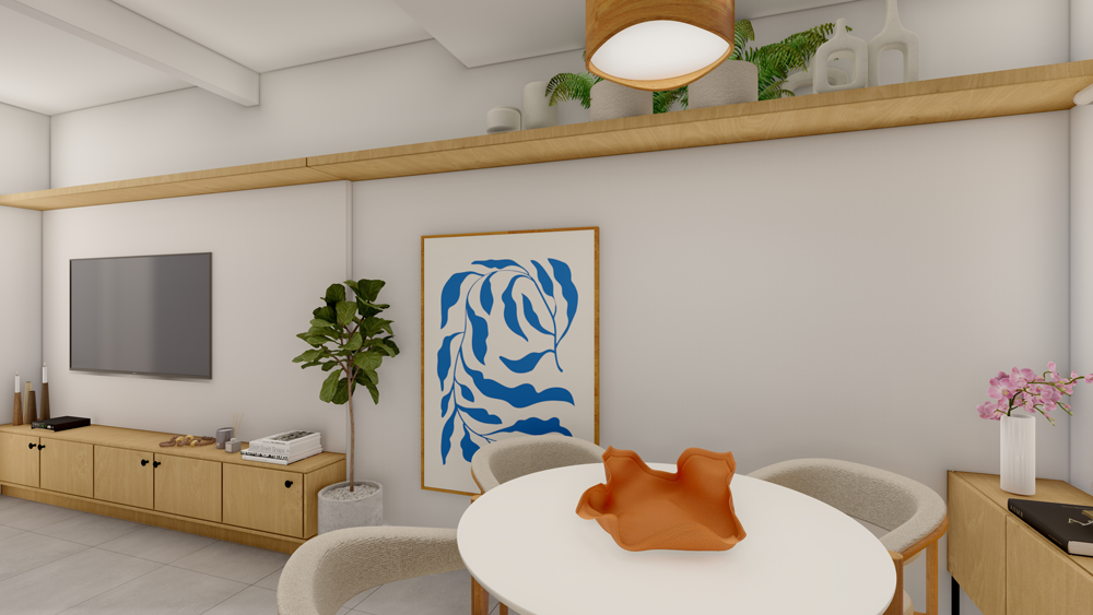 Sala de estar com TV e decoração