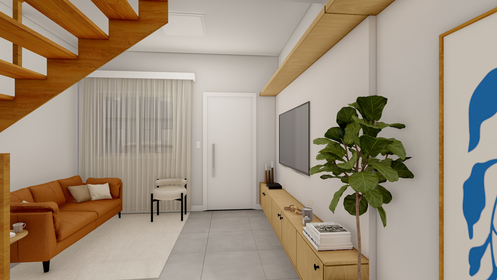 Living com entrada e home theater