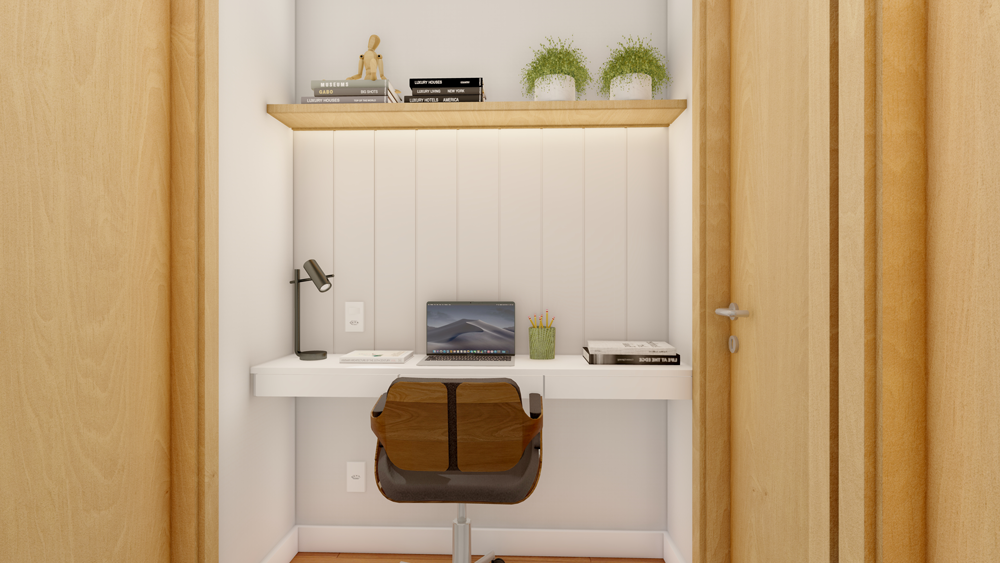 Espaço para home office entre os dormitórios