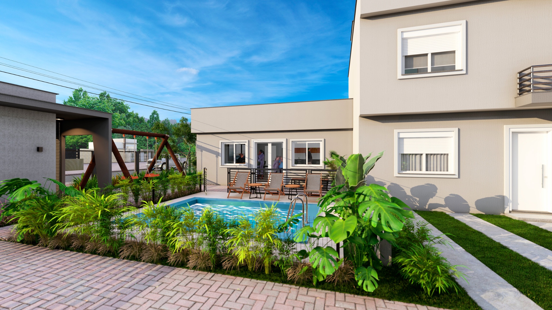Salão de festas e piscina do Residencial Florença